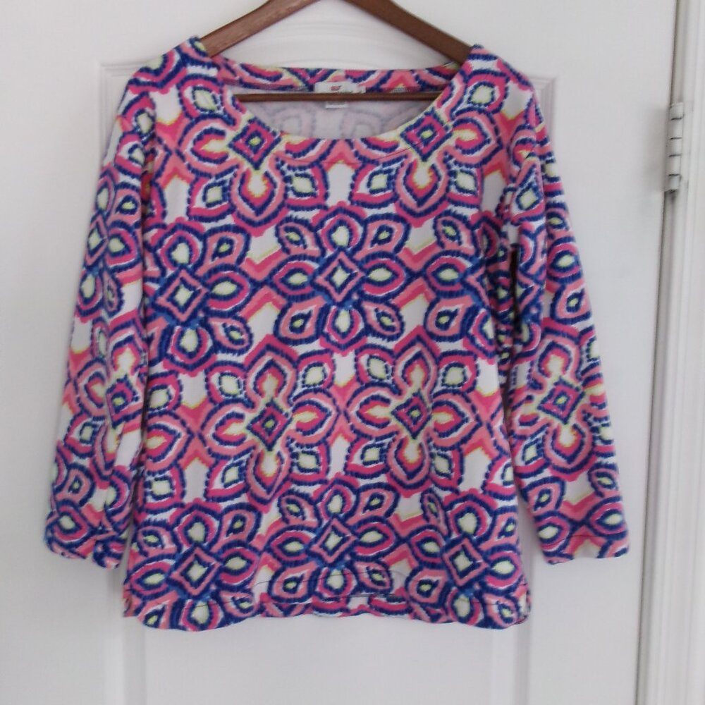 Vineyard Vines Bright Color Print French Terry Sweatshirt Top M Pink Blue White